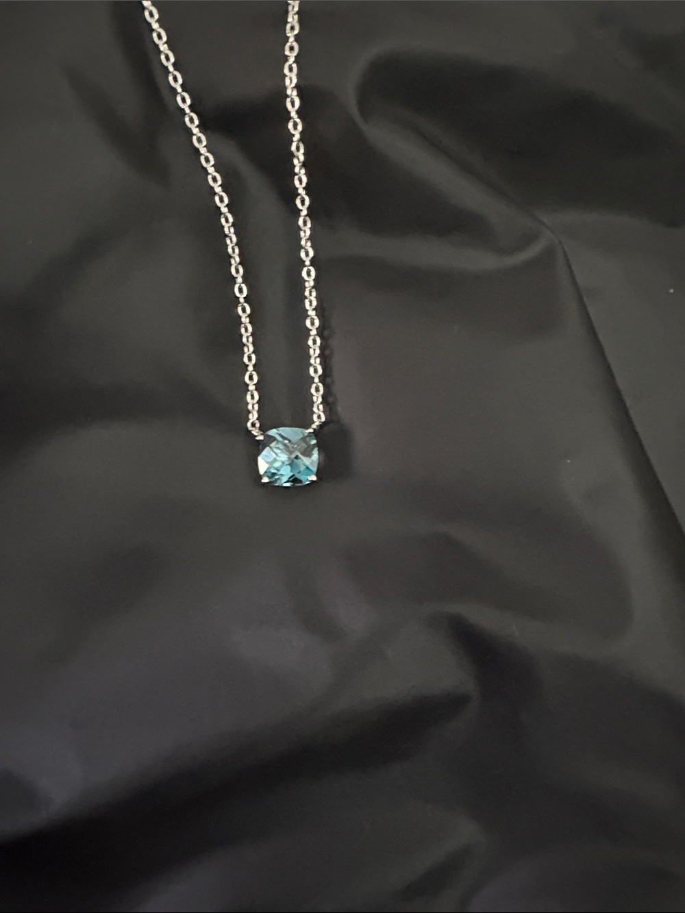 Sterling Silver Necklace with Blue Cushion-Cut Gemstone